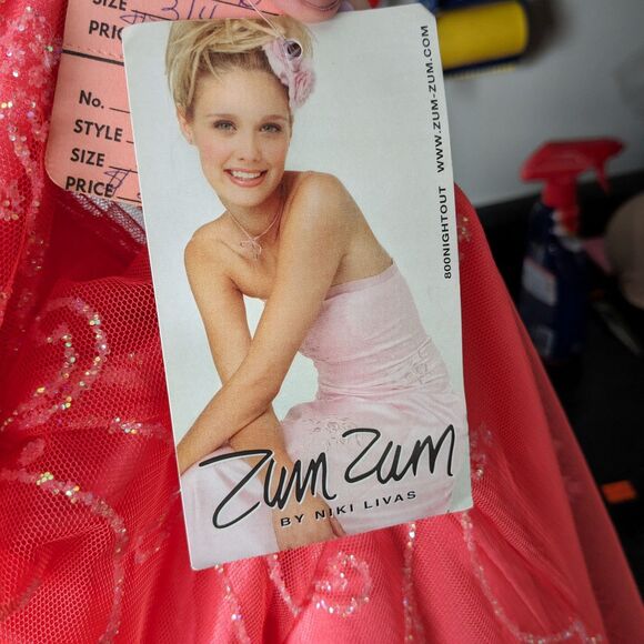 NWT Vintage Y2K Zum Zum Gown Prom Pink Netting Floral Glitter Size 3/4 - Picture 11 of 15